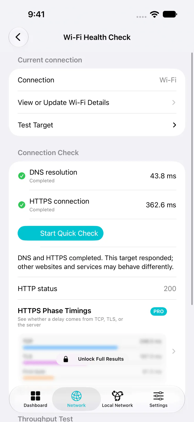 Syscope 已完成的 DNS 與 HTTPS 連線健檢。
